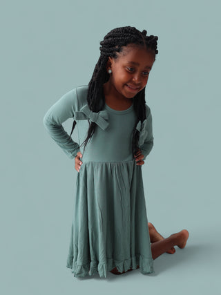 SAGE RIB DREAM RUFFLE DRESS