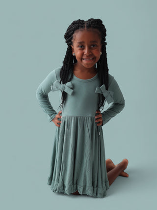 SAGE RIB DREAM RUFFLE DRESS