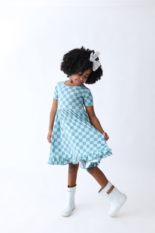 STORMY CHECKERS DREAM RUFFLE DRESS