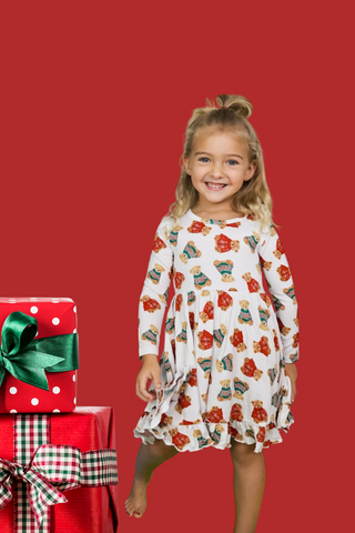 BEAR-Y COZY CHRISTMAS DREAM RUFFLE DRESS