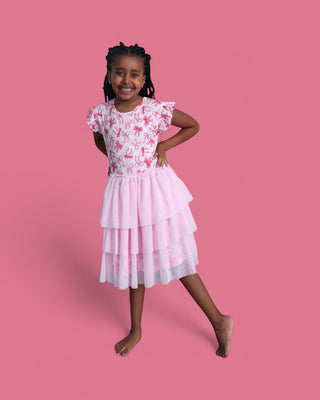 BOW CHECKERED CHARM DREAM CAP SLEEVE TUTU DRESS