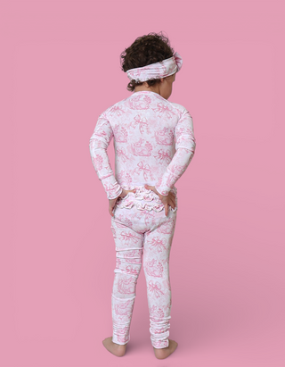 BLUSH BUNNY TOILE DREAM RUFFLE ROMPER