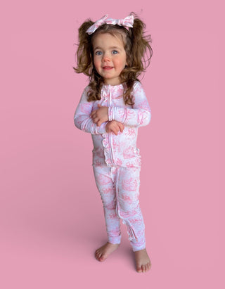 BLUSH BUNNY TOILE DREAM RUFFLE ROMPER