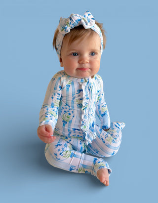 HEIRLOOM BLUE BLOOMS DREAM RUFFLE ROMPER