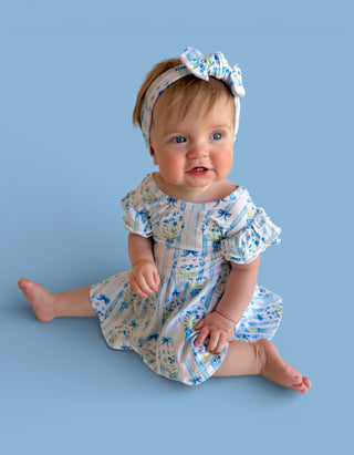 HEIRLOOM BLUE BLOOMS DREAM CAP SLEEVE BODYSUIT DRESS