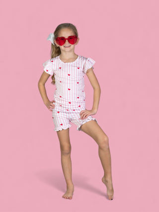 SWEETHEART STRIPES DREAM RUFFLE SHORT SET