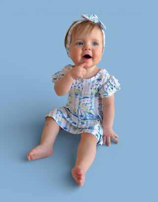 HEIRLOOM BLUE BLOOMS DREAM CAP SLEEVE BODYSUIT DRESS