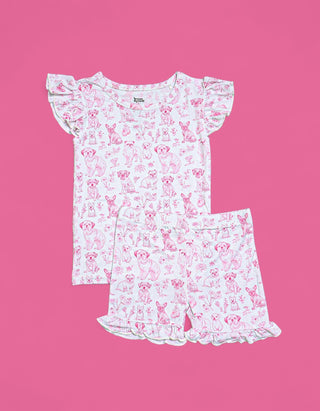 PINK PUPPY TOILE DREAM RUFFLE SHORT SET