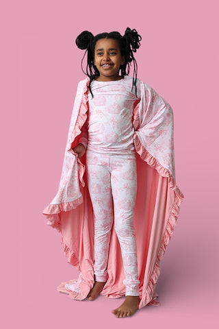 BLUSH BUNNY TOILE DREAM RUFFLE BLANKET