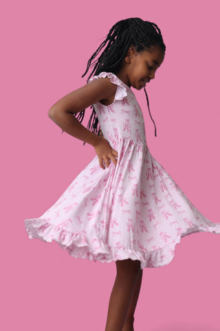 BALLET BOW BLISS DREAM CAP SLEEVE RUFFLE DRESS