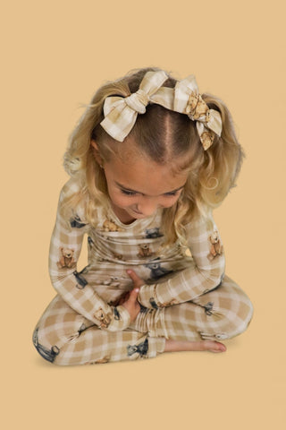 TEDDY CHECK DREAM BOW HAIR CLIPS