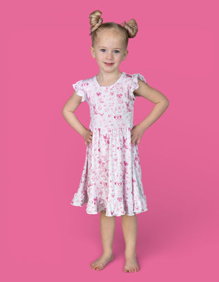 PINK PUPPY TOILE DREAM CAP SLEEVE RUFFLE DRESS