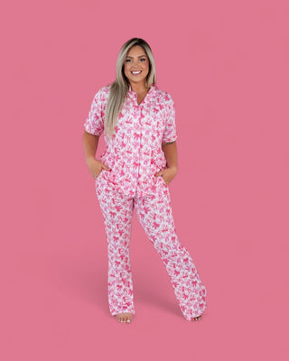 BOW CHECKERED CHARM SHORT SLEEVE WOMEN’S RELAXED FLARE DREAM SET