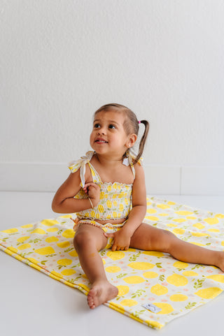 LEMON BLOSSOMS DREAM SMOCKED TANKINI TWO PIECE SWIM SUIT