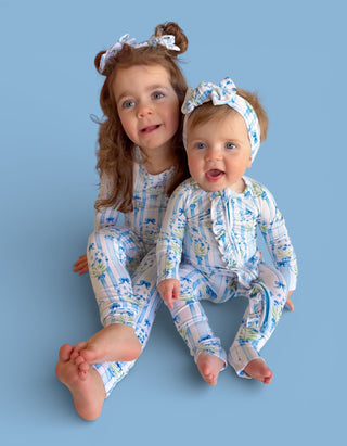 HEIRLOOM BLUE BLOOMS DREAM RUFFLE ROMPER