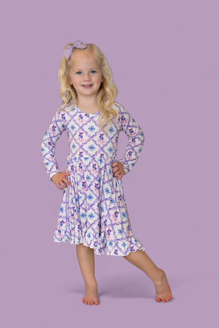 ICY WONDERLAND LONG SLEEVE DREAM RUFFLE DRESS