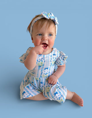 HEIRLOOM BLUE BLOOMS DREAM CAP SLEEVE BODYSUIT DRESS