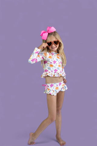 BEACH FOR DAISIES DREAM TWO-PIECE RASH GUARD RUFFLE SWIM SUIT