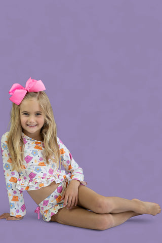 BEACH FOR DAISIES DREAM TWO-PIECE RASH GUARD RUFFLE SWIM SUIT