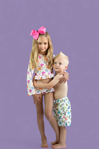 BEACH FOR DAISIES DREAM TWO-PIECE RASH GUARD RUFFLE SWIM SUIT