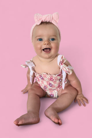 WAVY DAISY CHECKERS DREAM SMOCKED TANKINI TWO-PIECE SWIM SUIT