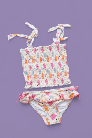 BEACH FOR DAISIES DREAM SMOCKED TANKINI TWO PIECE SWIM SUIT