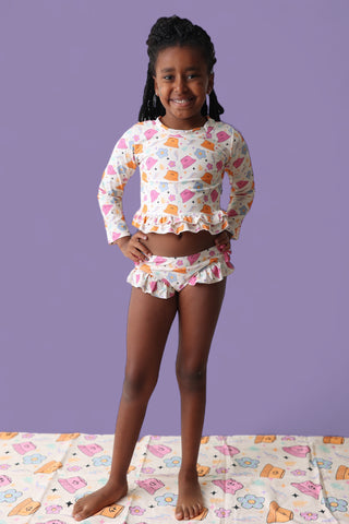 BEACH FOR DAISIES DREAM TWO-PIECE RASH GUARD RUFFLE SWIM SUIT