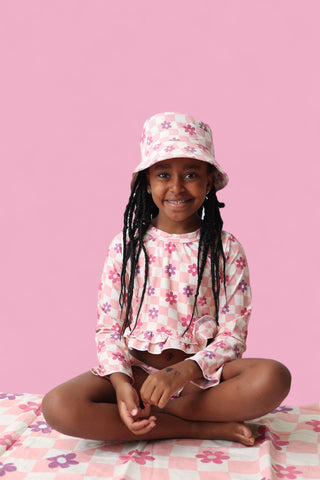 WAVY DAISY CHECKERS DREAM TWO-PIECE RASH GUARD RUFFLE SWIM SUIT