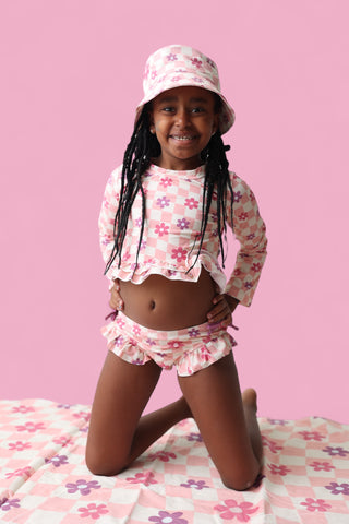 WAVY DAISY CHECKERS DREAM TWO-PIECE RASH GUARD RUFFLE SWIM SUIT