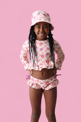 WAVY DAISY CHECKERS DREAM TWO-PIECE RASH GUARD RUFFLE SWIM SUIT