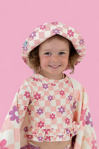 WAVY DAISY CHECKERS DREAM TWO-PIECE RASH GUARD RUFFLE SWIM SUIT