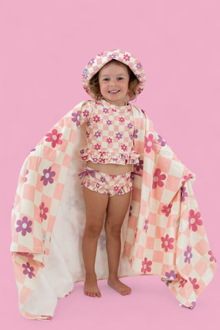 WAVY DAISY CHECKERS DREAM TWO-PIECE RASH GUARD RUFFLE SWIM SUIT