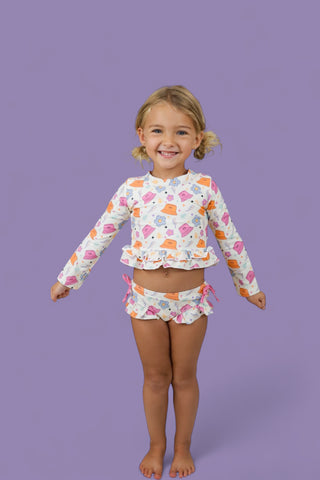 BEACH FOR DAISIES DREAM TWO-PIECE RASH GUARD RUFFLE SWIM SUIT