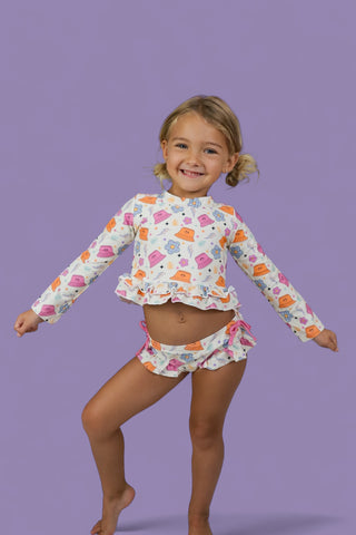 BEACH FOR DAISIES DREAM TWO-PIECE RASH GUARD RUFFLE SWIM SUIT