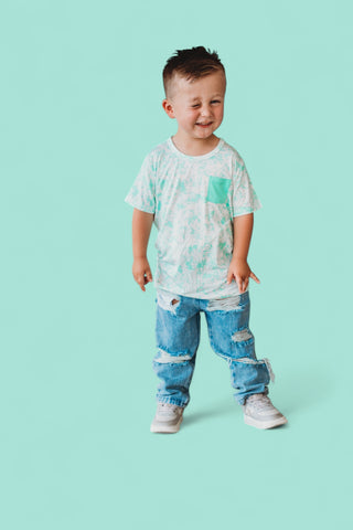 SEAFOAM TIE DYE DREAM POCKET TEE