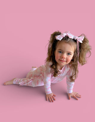 BLUSH BUNNY TOILE DREAM RUFFLE ROMPER