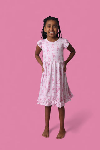 BALLET BOW BLISS DREAM CAP SLEEVE RUFFLE DRESS