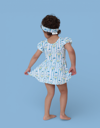 HEIRLOOM BLUE BLOOMS DREAM CAP SLEEVE BODYSUIT DRESS