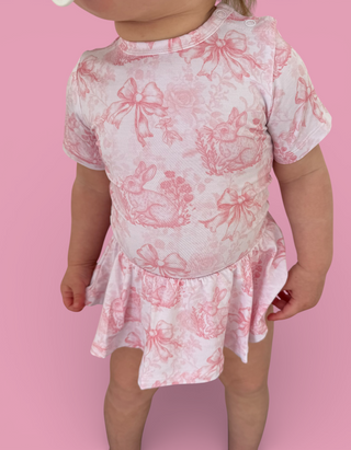 BLUSH BUNNY TOILE DREAM BODYSUIT DRESS