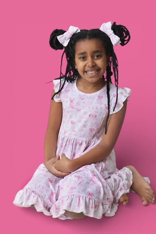 PINK PUPPY TOILE DREAM CAP SLEEVE RUFFLE DRESS