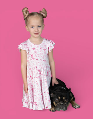 PINK PUPPY TOILE DREAM CAP SLEEVE RUFFLE DRESS