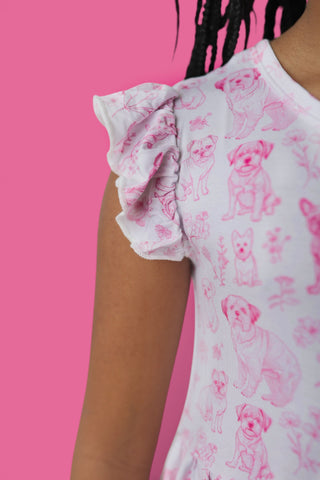 PINK PUPPY TOILE DREAM CAP SLEEVE RUFFLE DRESS