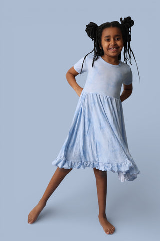 BLUE HAZE DREAM RUFFLE DRESS