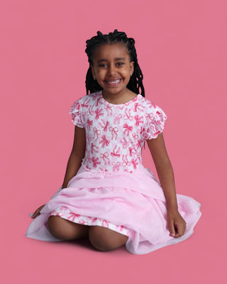 BOW CHECKERED CHARM DREAM CAP SLEEVE TUTU DRESS