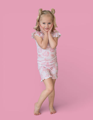 BLUSH BUNNY TOILE DREAM RUFFLE SHORT SET