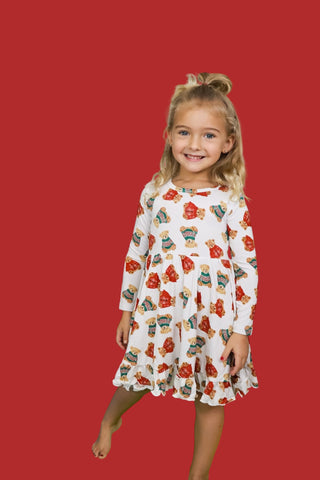 BEAR-Y COZY CHRISTMAS DREAM RUFFLE DRESS