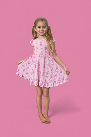BALLET BOW BLISS DREAM CAP SLEEVE RUFFLE DRESS