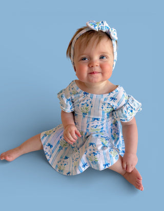 HEIRLOOM BLUE BLOOMS DREAM CAP SLEEVE BODYSUIT DRESS