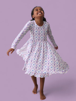 ICY WONDERLAND LONG SLEEVE DREAM RUFFLE DRESS