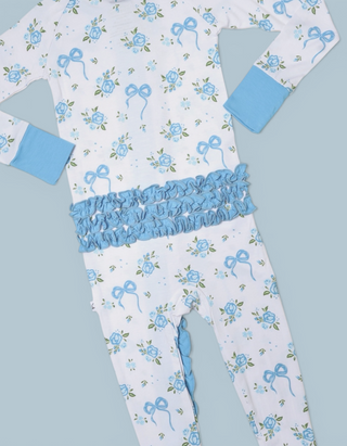 POWDER BLUE POSIE DREAM RUFFLE ROMPER